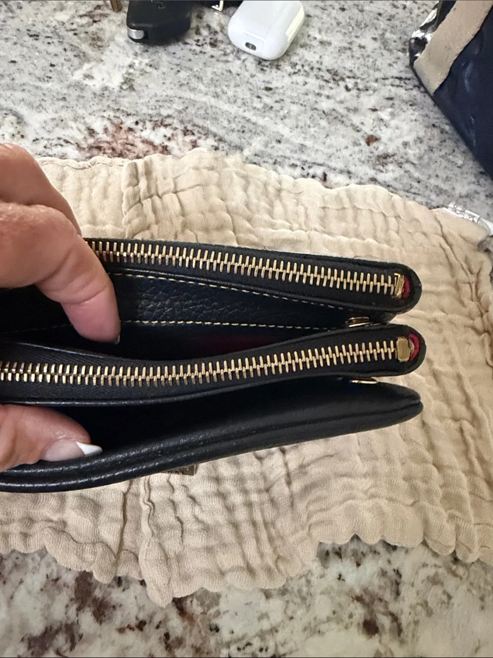 Dooney & Bourke Black Pebbled Leather Zip Wristlet with Gold Accent